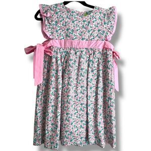 NEW Classic Whimsy Floral Flutter Sleeve Pink Bow Dress Size 7